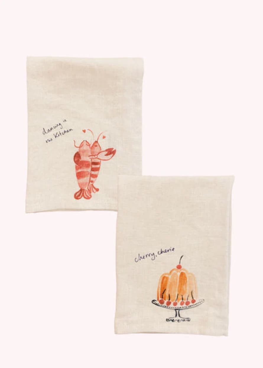 Love and honor Lobster Lovers & Cherry Cherie - Set Of 2 Linen Napkins