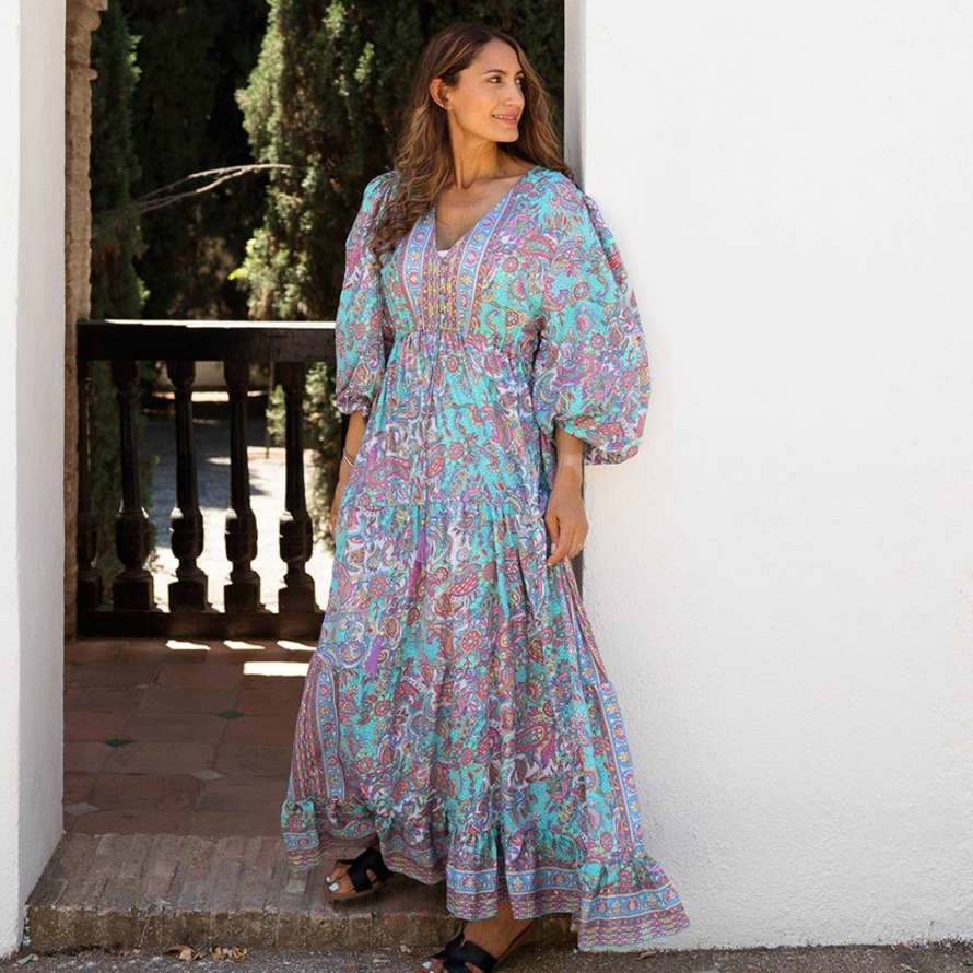 Powell Craft 'Demi' Pink & Blue Floral Paisley Maxi Dress