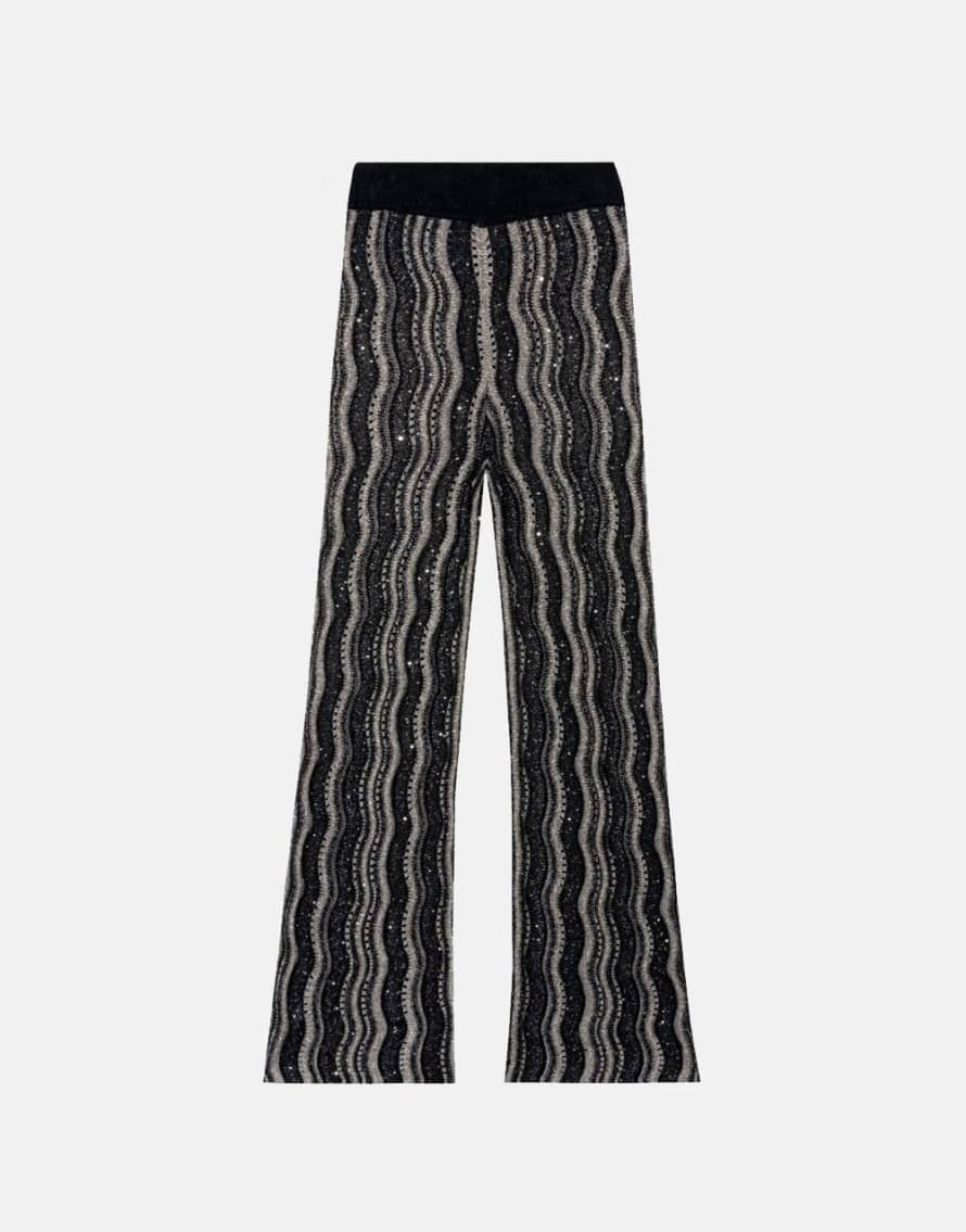 Luisa Cerano Luisa Cerano Wavy Sparkle Knitted Straight Leg Trousers Col: 001black/