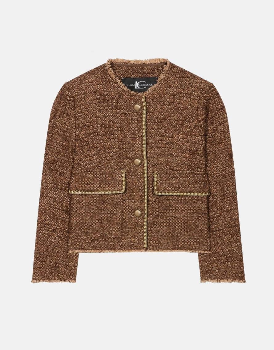 Luisa Cerano Luisa Cerano Gold Tweed Boxy Cropped Jacket Col: 7530 Tawny Brown, Siz