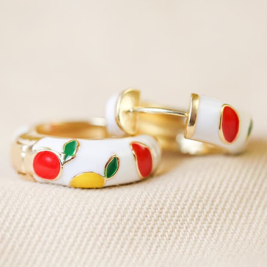 Lisa Angel | Colourful Cloisonné Fruit Hoop Earrings | Gold