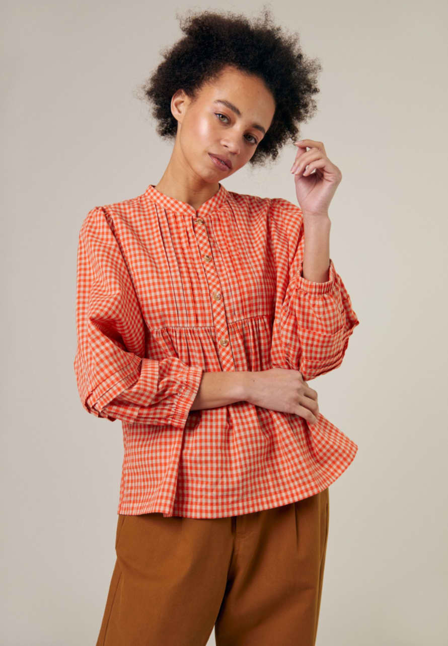 Sideline Happy Top | Coral Check