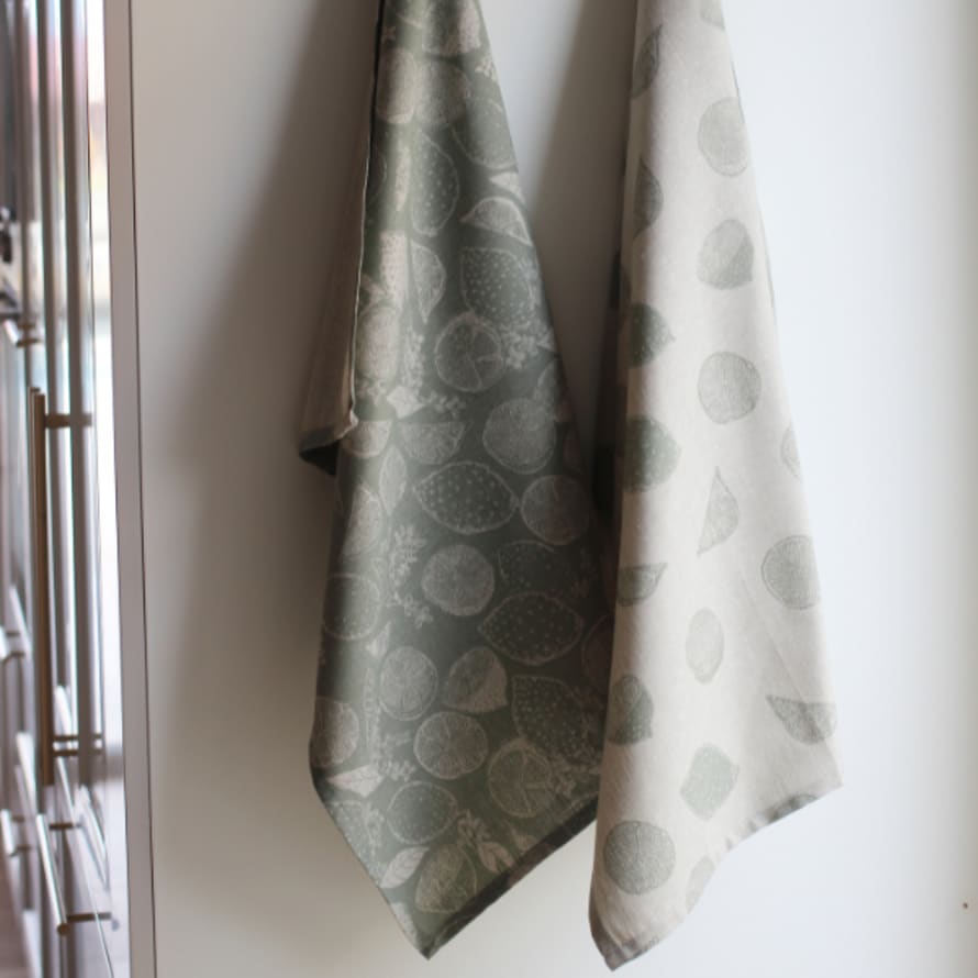 Morgan Wright Sage Green Tea Towel Set With Lemon Design