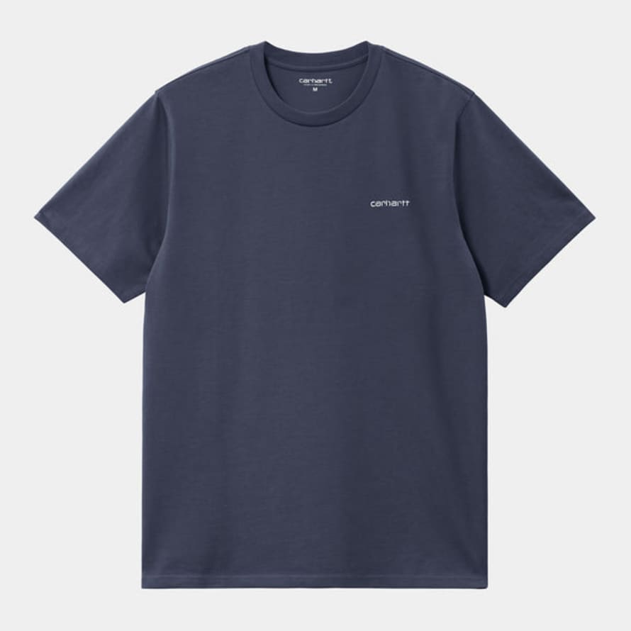 Carhartt WIP  T-Shirt Script Brodé Air Force Blue / White