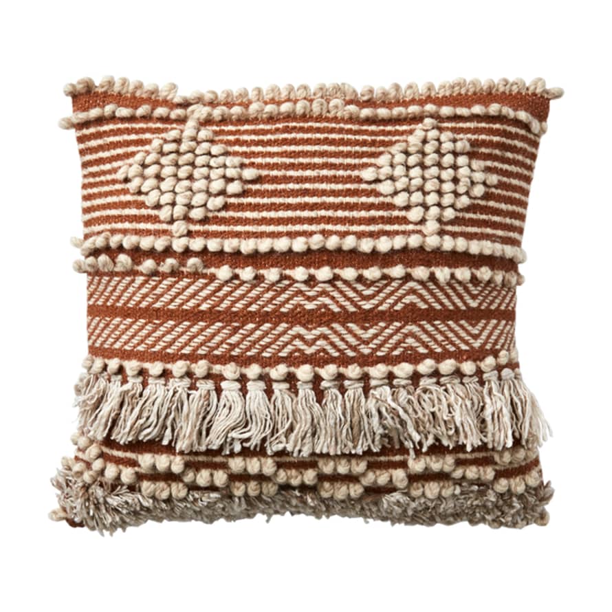 Affari Rust and Beige Textured Boho Cushion