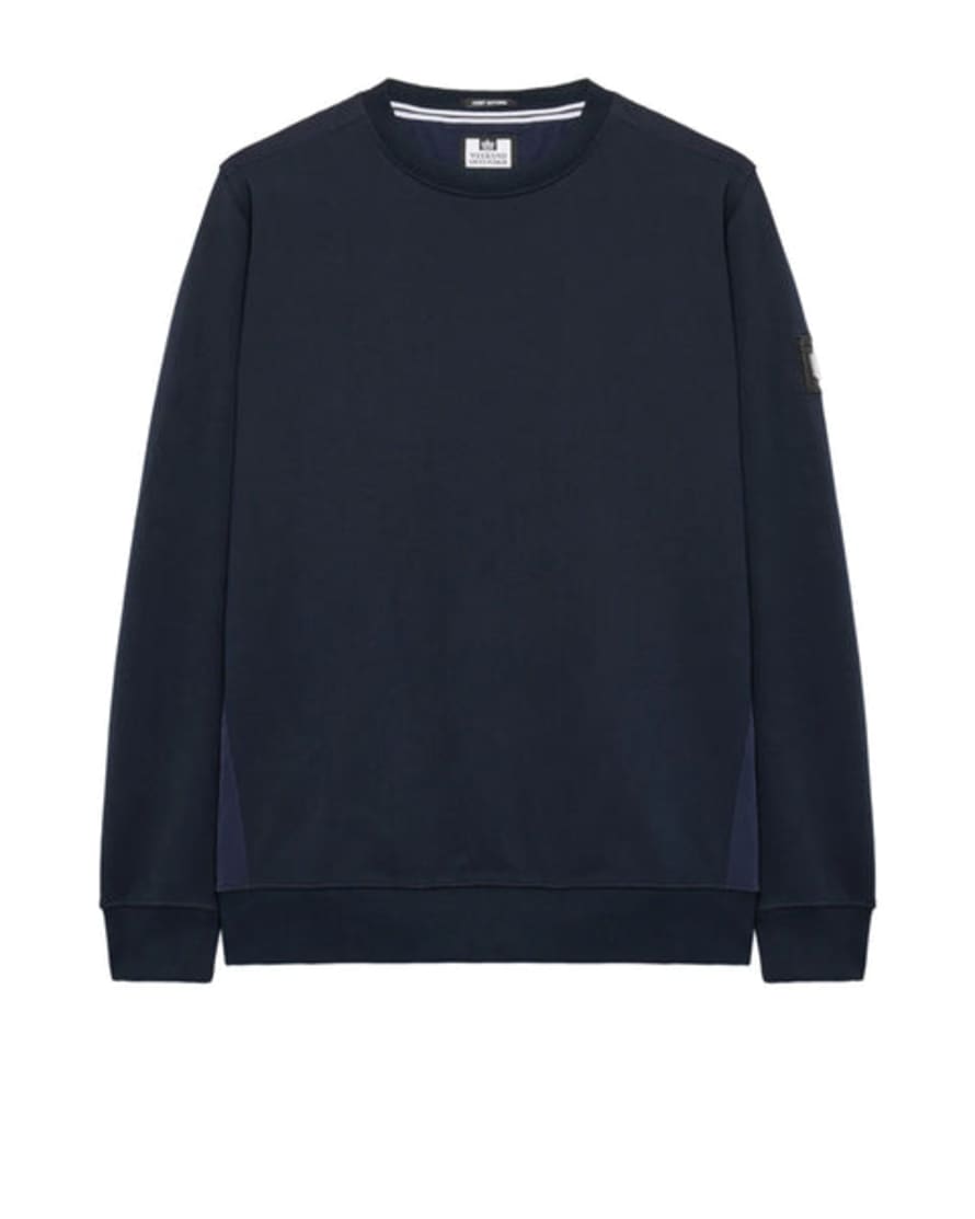 Weekend Offender F Bomb Crew Neck Sweatshirt With Parachute Overlay In Navy