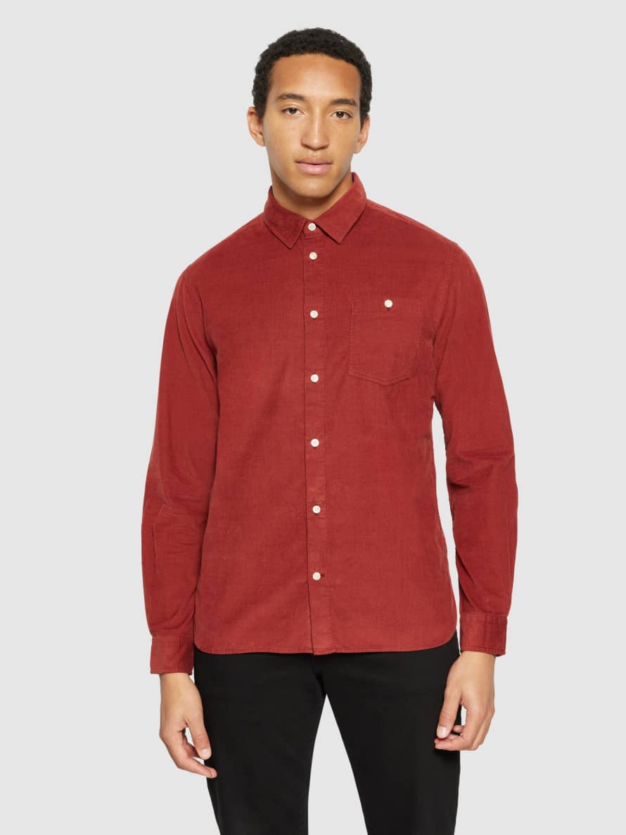 Knowledge Cotton Apparel  1090053 Regular fit 26-wales corduroy shirt Fired Brick