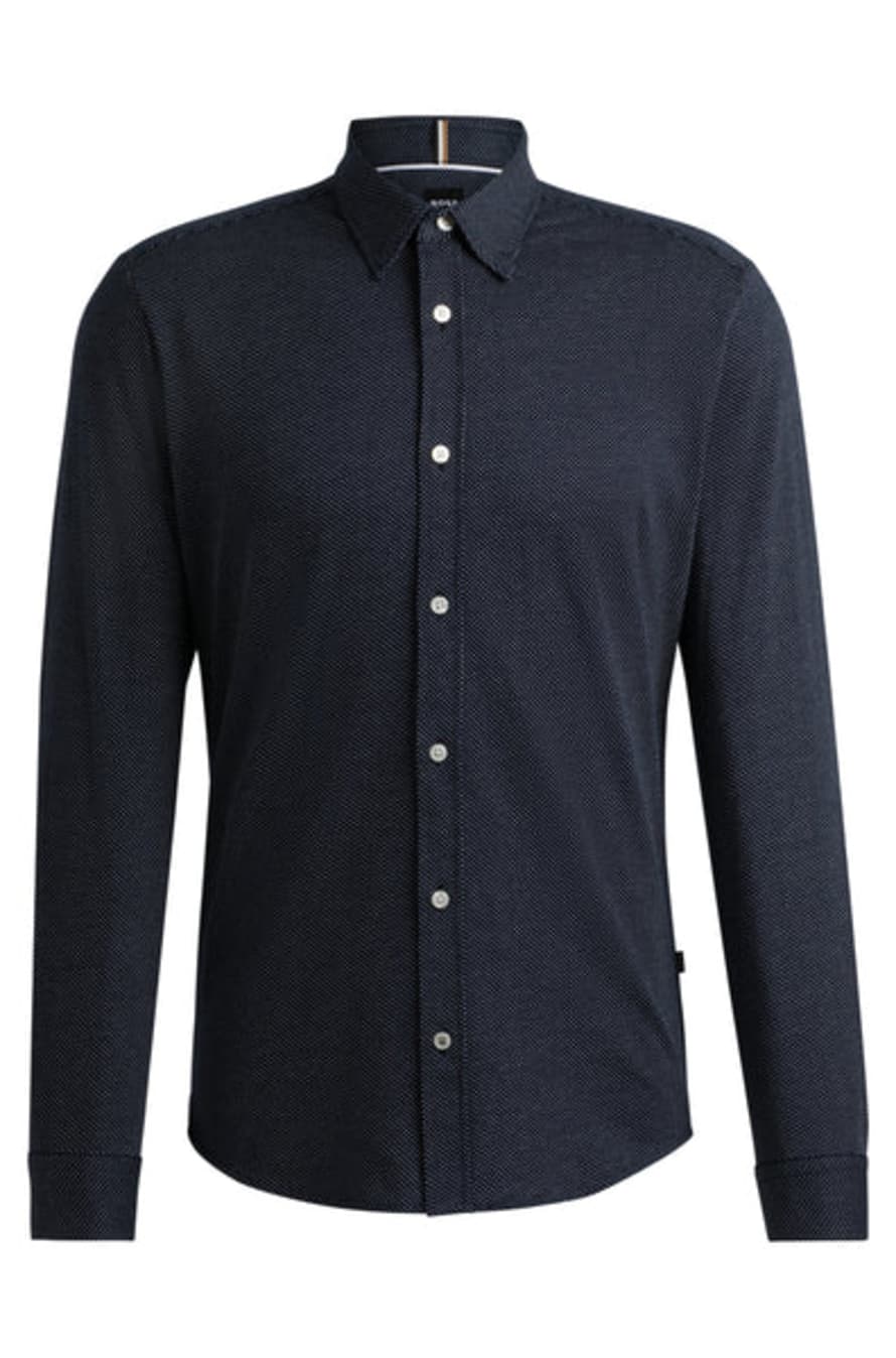 Hugo Boss Boss - Roan Navy Blue Slim Fit Shirt In Structured Cotton Jersey 50522639 412