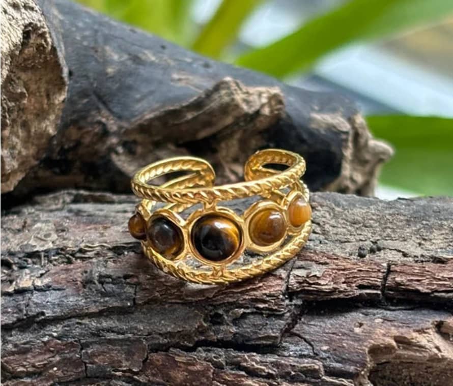 Ocean Ripples Tiger Eye Adjustable Ring 18r-13