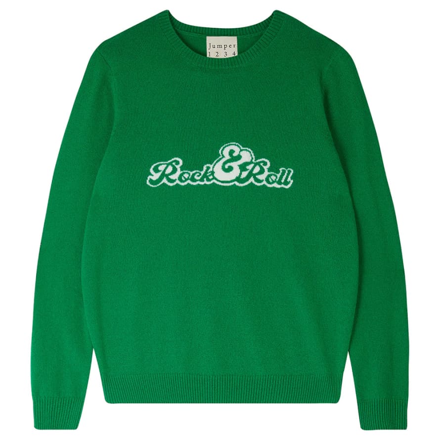 Jumper 1234 Jumper1234 Cashmere Rock And Roll Crew Sweater In Green And White