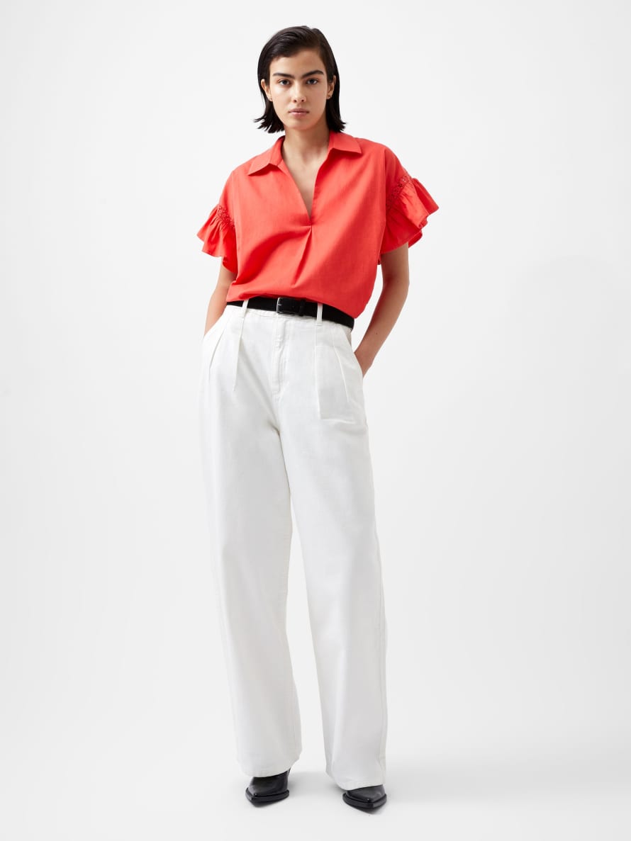 French Connection Sindey Cotton V Neck Shirt-cayenne Red-72xdm