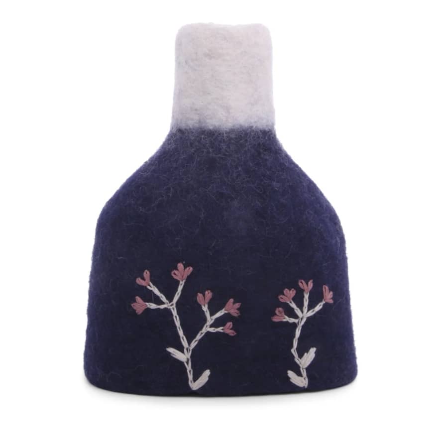 Gry and Sif Felt Vase with embroidery - Dark Blue