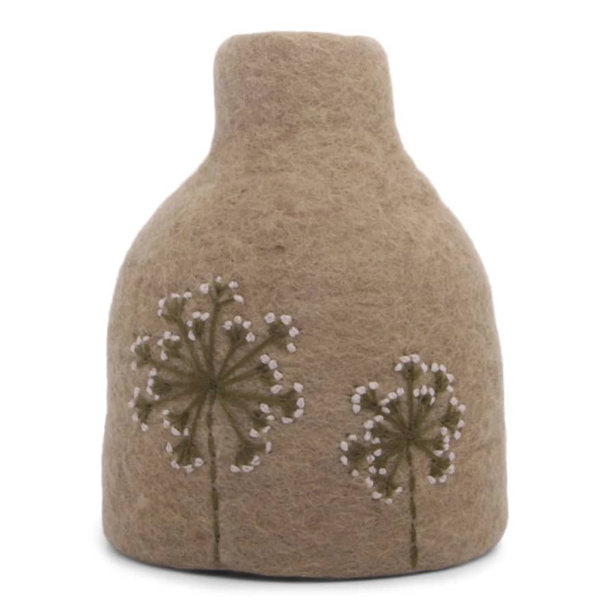 Gry and Sif Felt Vase with embroidery - Light Brown