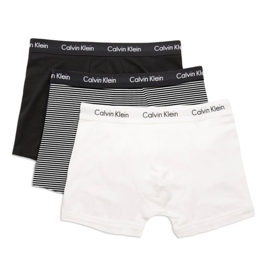 Calvin Klein Cotton Stretch Trunks - Black/white/stripe