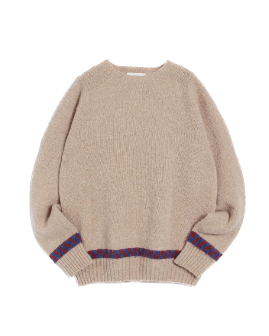 YMC Suedehead Checker Crew Knit - Ecru