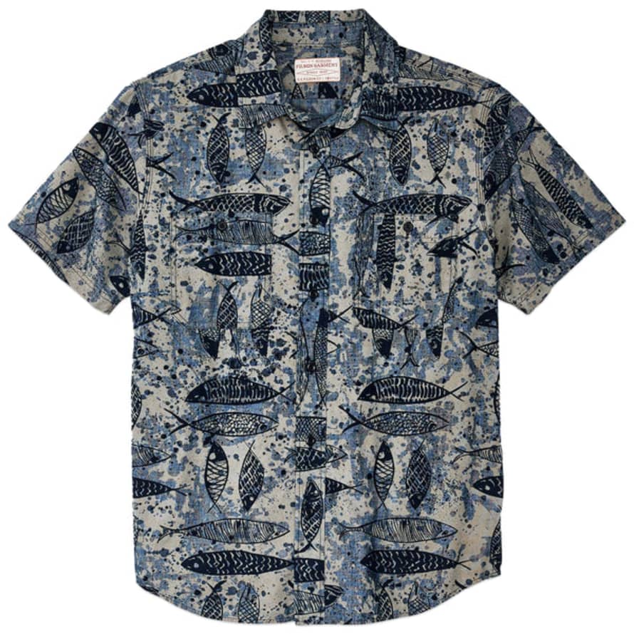 Filson Short Sleeve Chambray Shirt - Blue Ink Fish Print