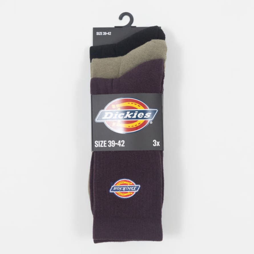 Dickies 3 Pack Valley Grove Logo Socks in Plum Purple