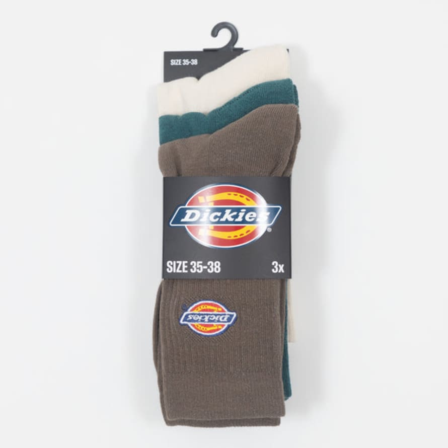 Dickies 3 Pack Valley Grove Logo Socks in Teal & Brown