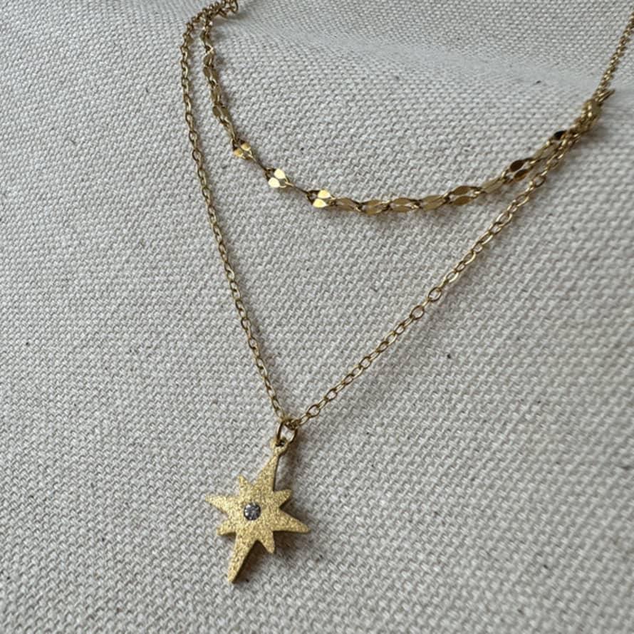 livs Necklace - Gold 2 Layer Chain Cz Star Ss