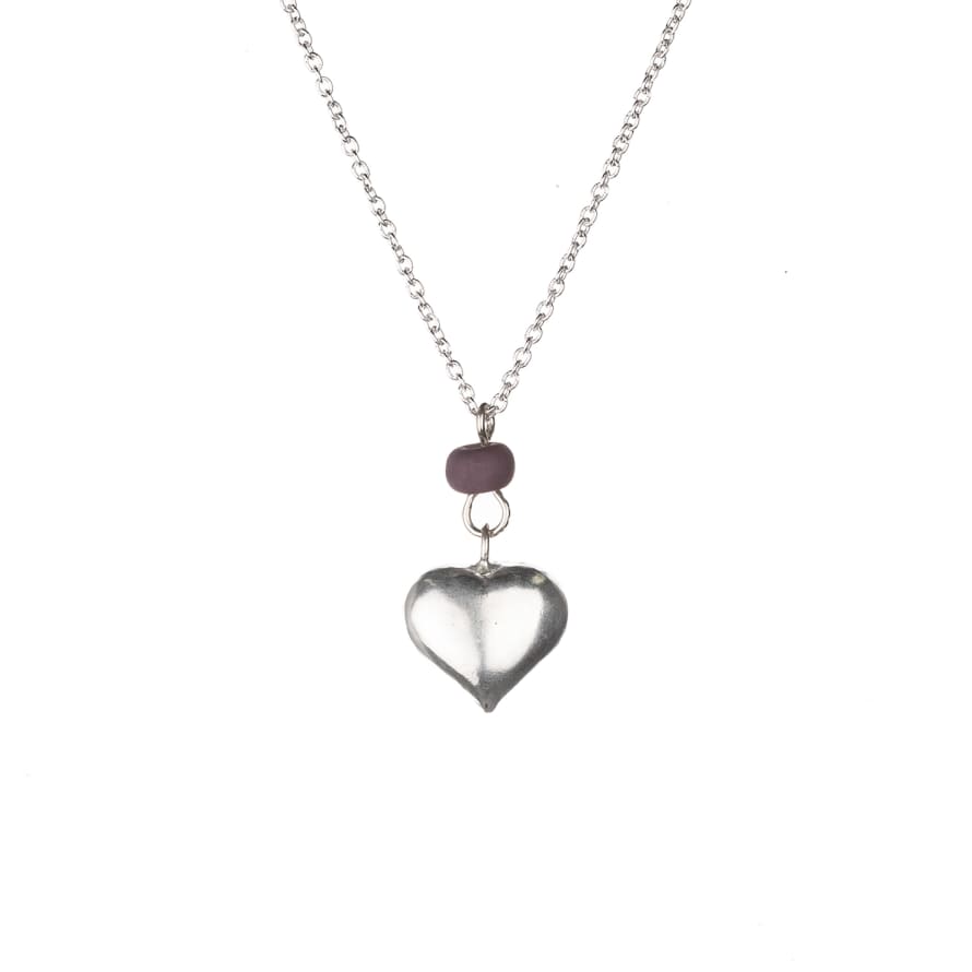 Just Trade  Silver Heart Necklace - Purple