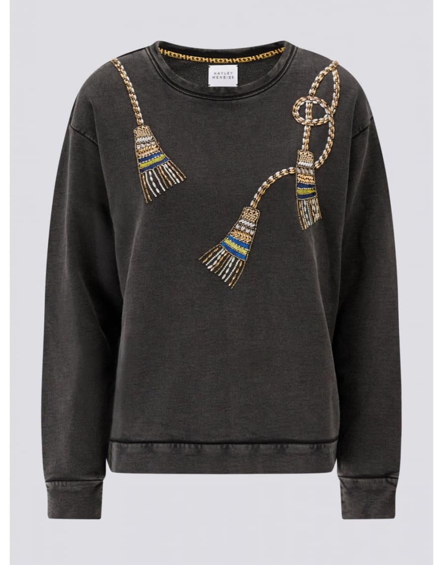 Hayley Menzies Tassle Beaded Sweatshirt Col: Acid Wash Grey, Size: L