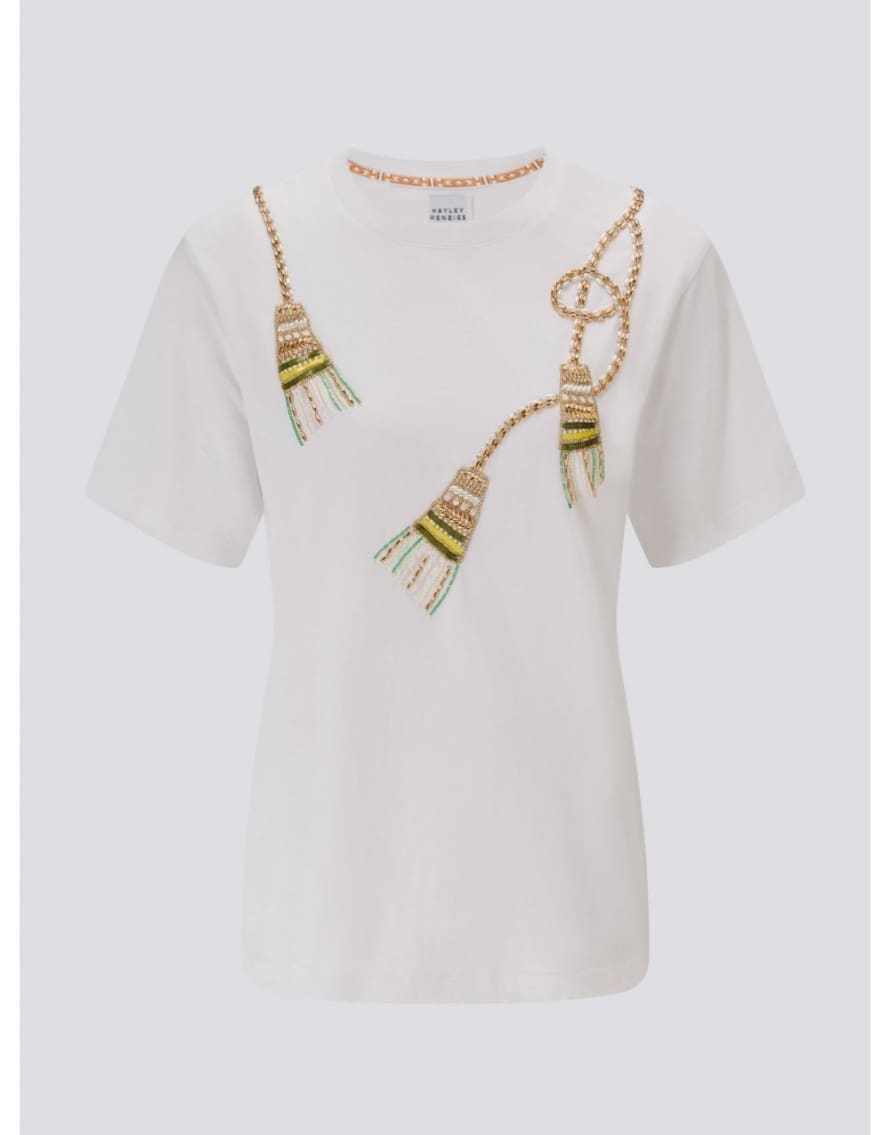 Hayley Menzies Tassle Beaded T-shirt Size: Xl, Col: White