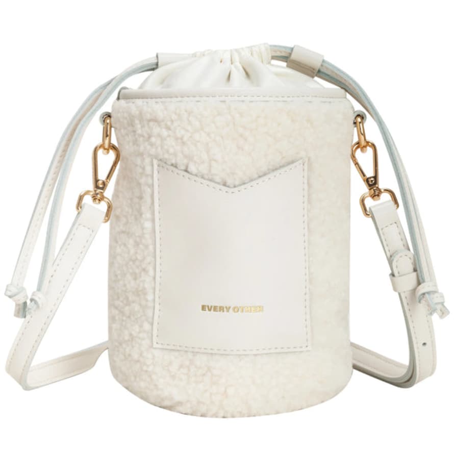 Every Other 12038 Drawstring Cylinder Sherpa Bag In White