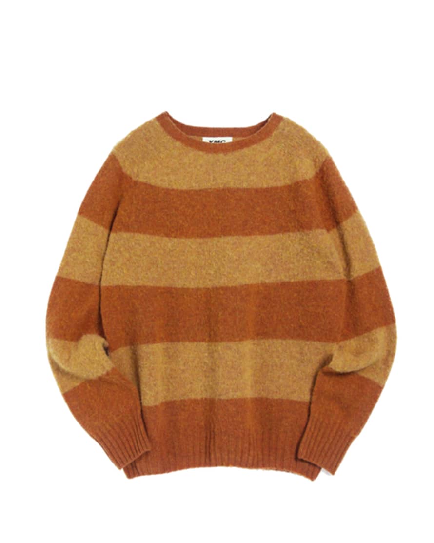 YMC Suedehead Stripe Crew Knit - Orange