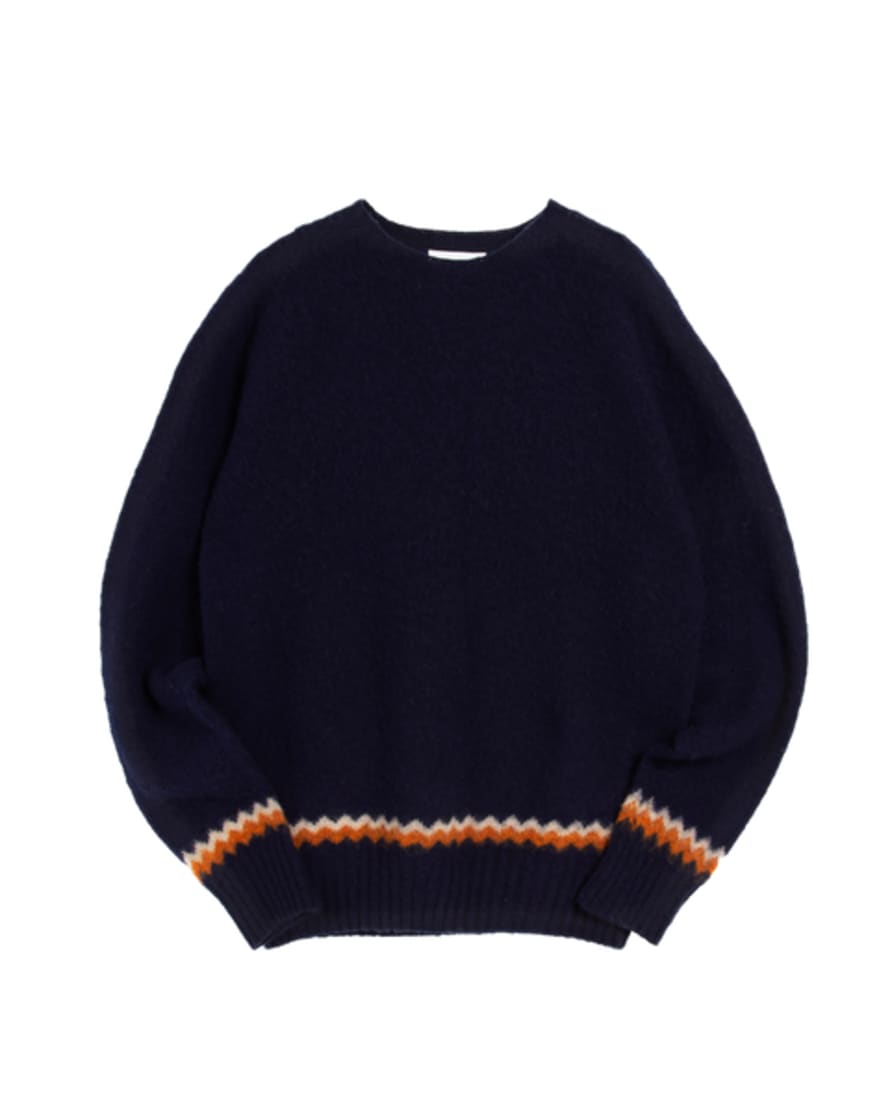 YMC Suedehead Zig Zag Crew Knit - Navy