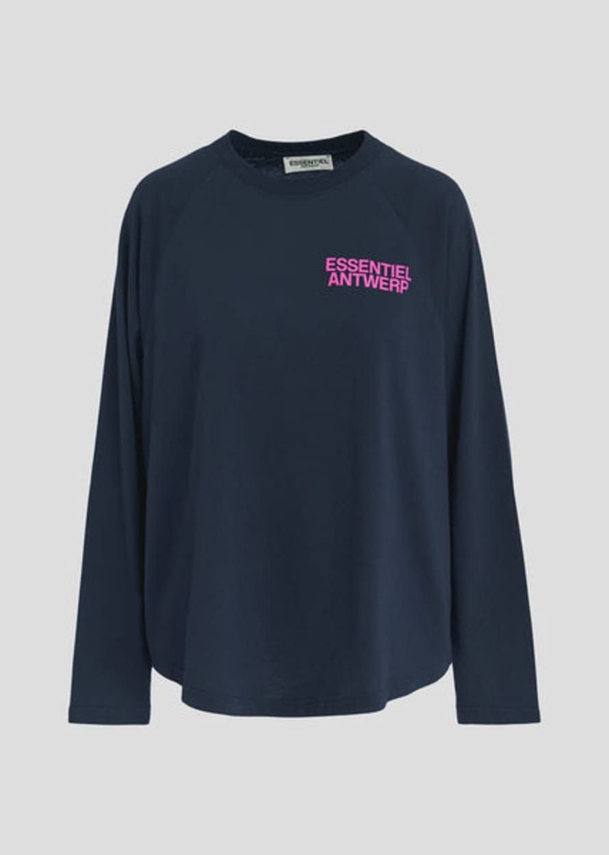 Essentiel Antwerp Gitelong Sleeve T-shirt - Flu Pink/navy Blue