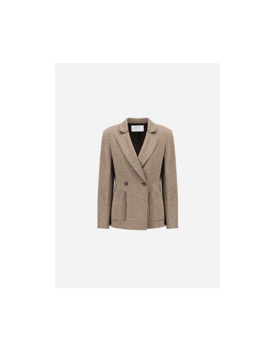 Harris Wharf Harris Wharf Micro Tattersall Blazer Col: Te01 Beige Houndstooth, Size