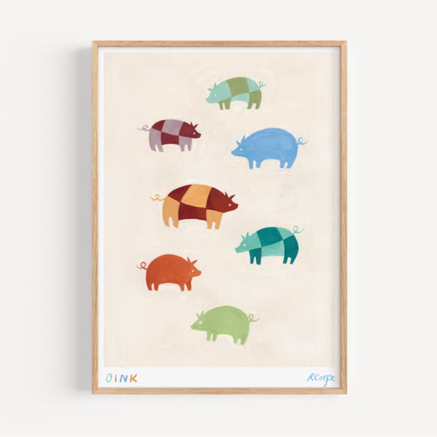 Rosanna Corfe A4 - Colourful 'oink' Pig Print