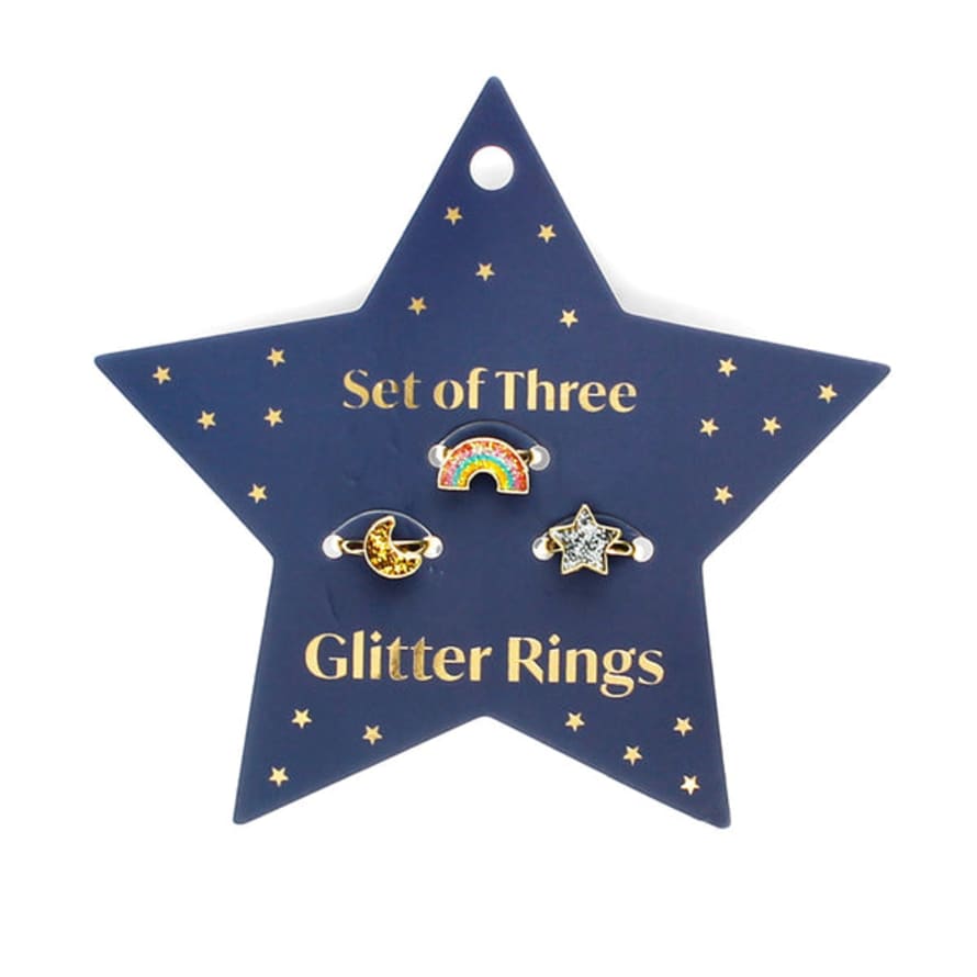 Rex London Glitter Rings On Star Card (set Of 3)