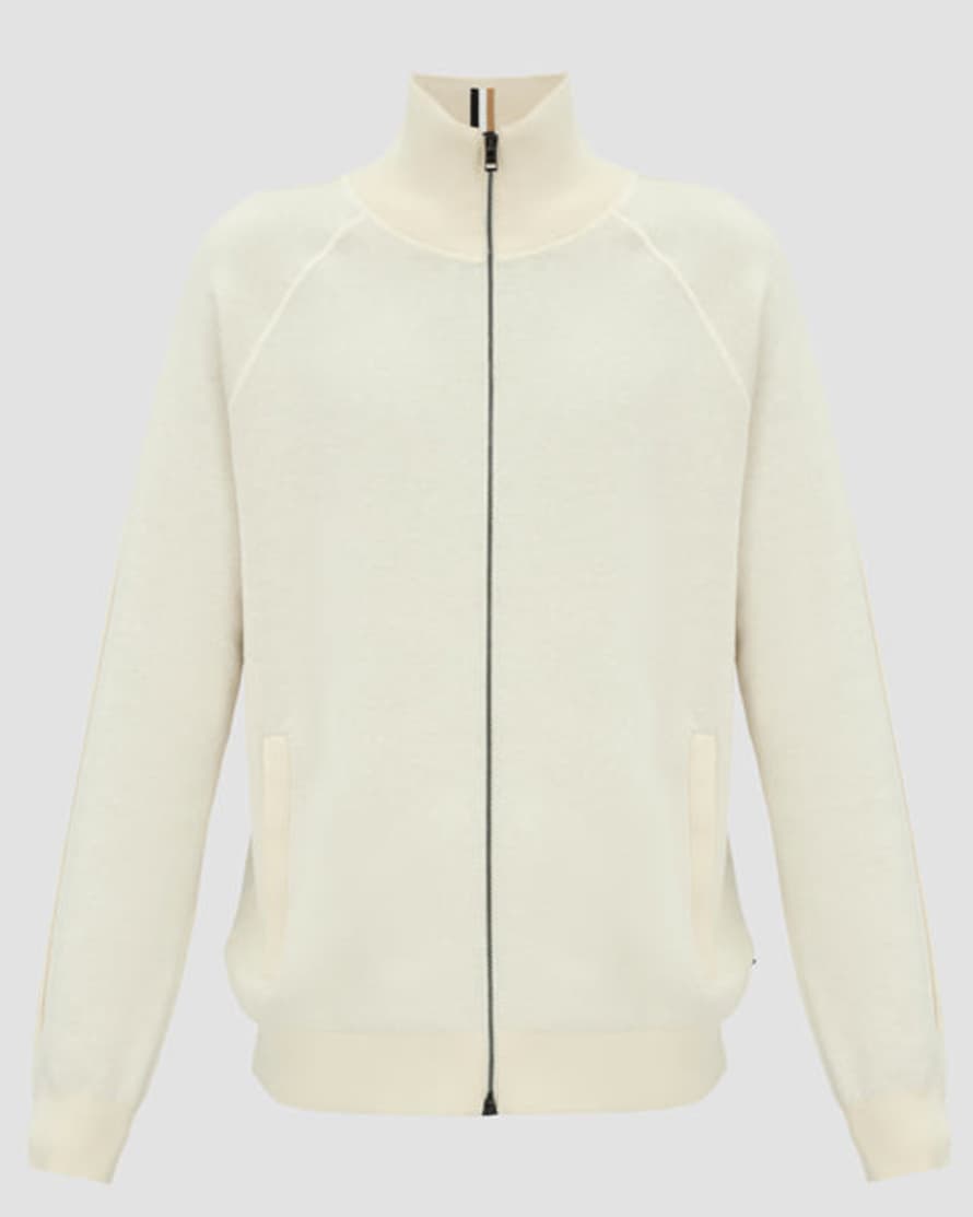 Hugo Boss Boss - H-domico Full Zip Cardigan In Cotton & Virgin Wool In Open White 50519629 131