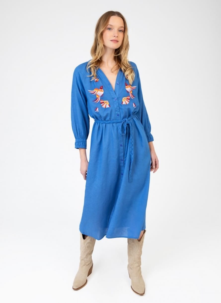 ange  Robe Longue Brodée Bleue