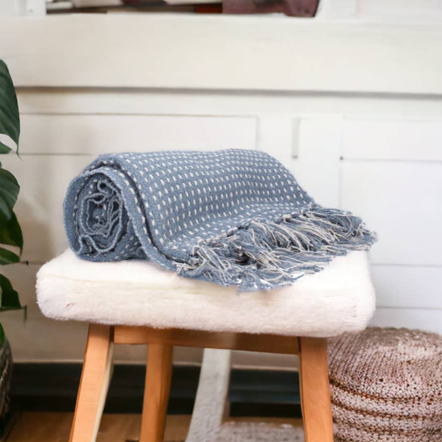 Persora Blue And White Cotton Throw