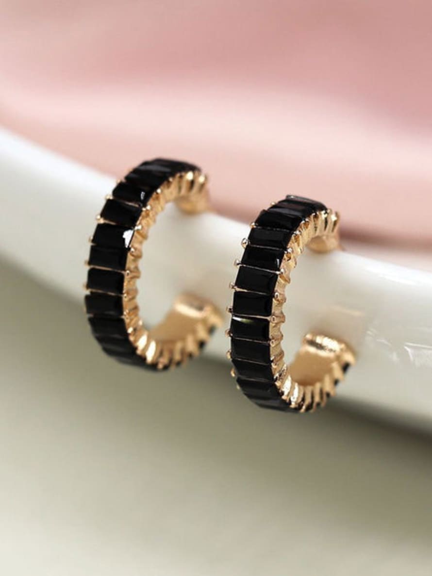 POM Black Oblong Crystal Hoop Earrings