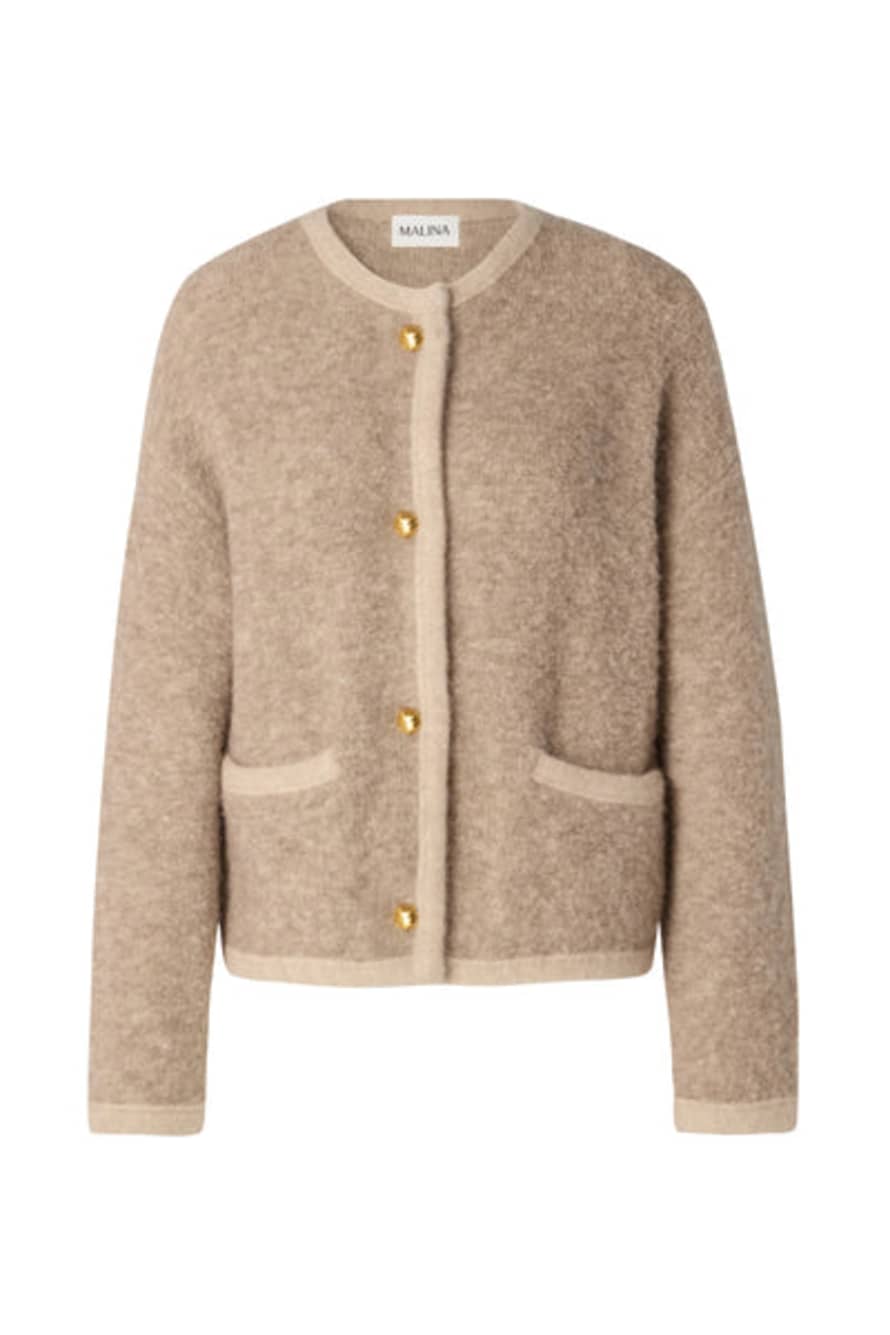 BY MALINA Beige Carly Wool Blend Cardigan