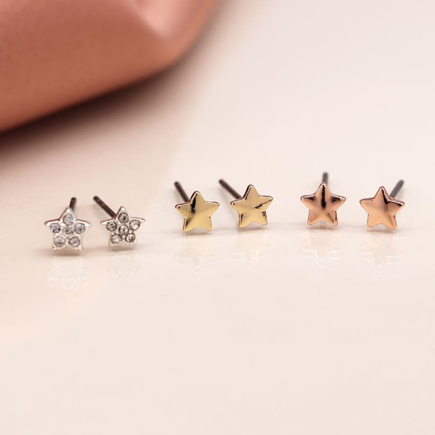  POM Jewellery Set of 3 Gold and Silver Star Stud Earrings