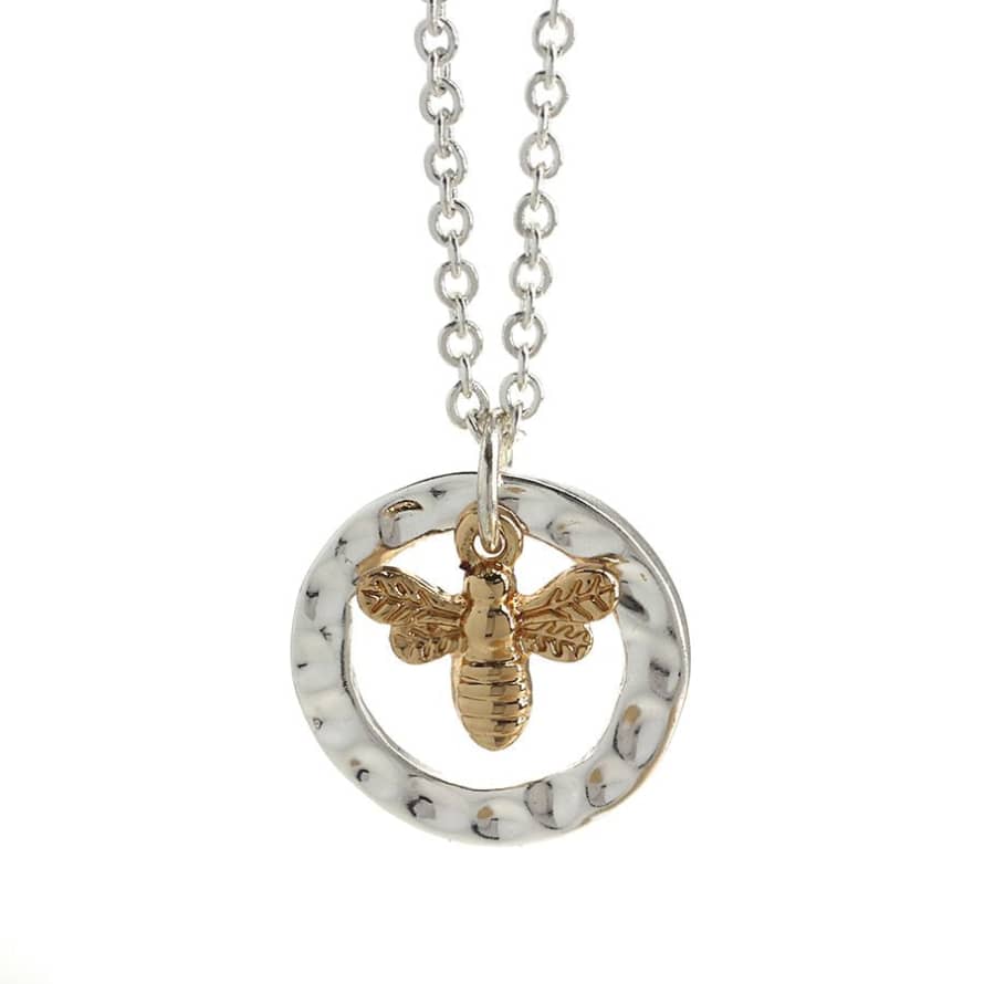  POM Jewellery Silver Plated Hammered Disc with Gold Bumblebee Necklace