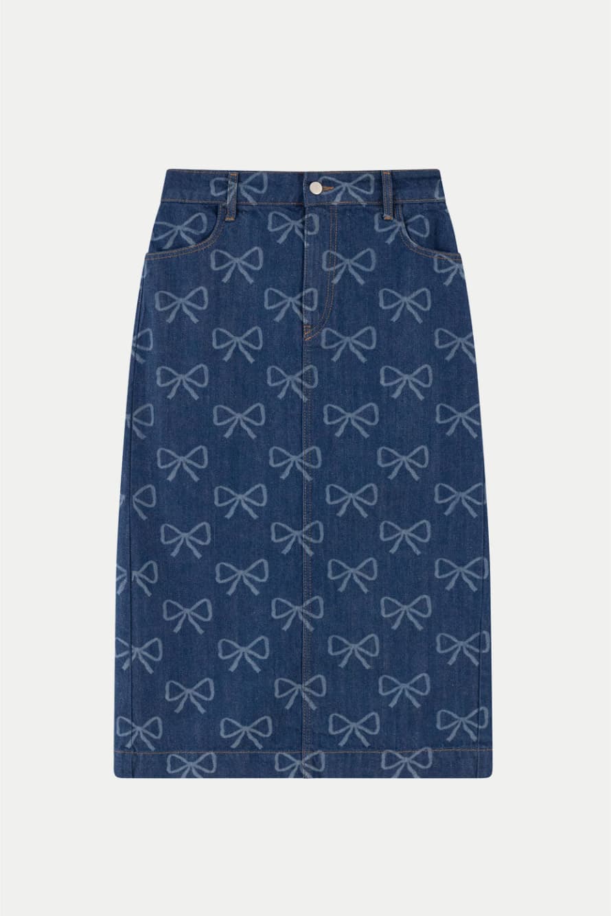 The Tiny Big Sister Deep Indigo Agnes Bows Denim Skirt