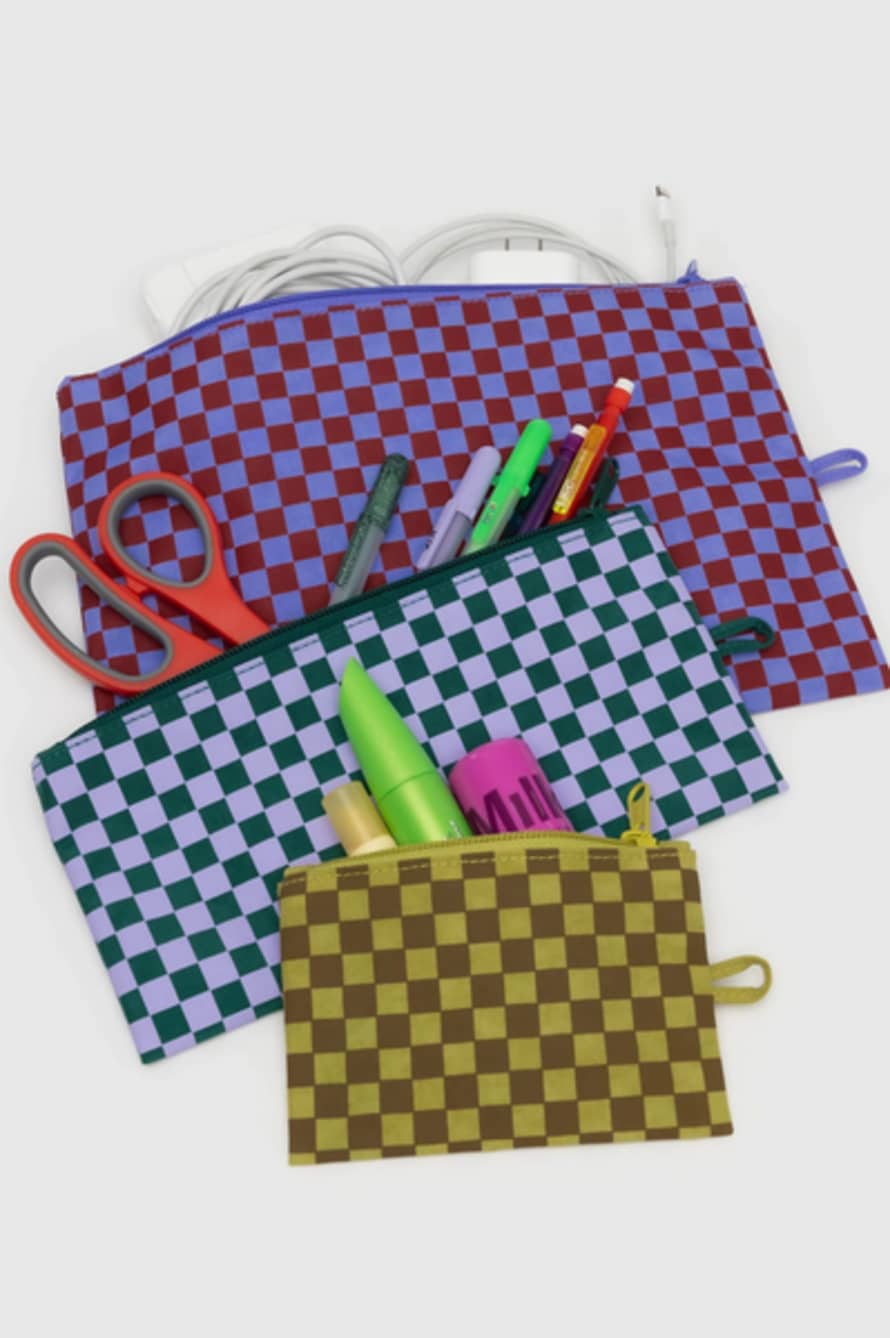 Baggu Flat Pouch Jewel Checks Mix Set