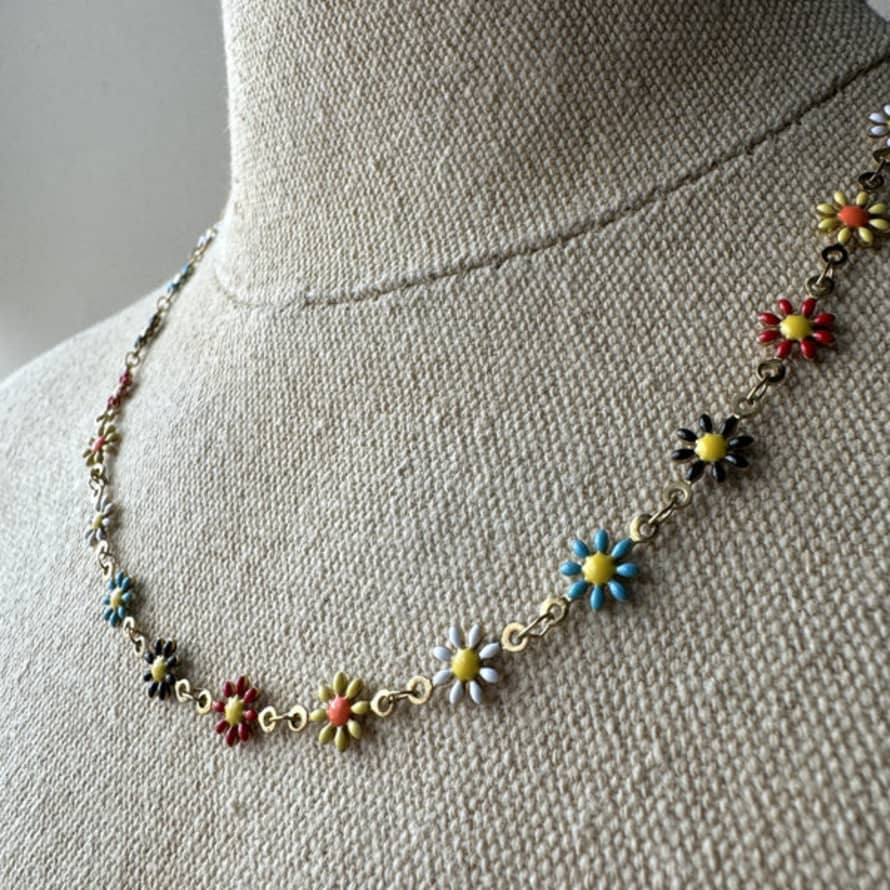 livs Necklace - Colourful Enamel Daisy Chain, Ss