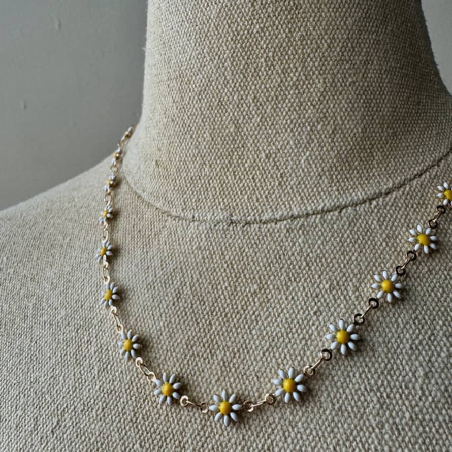 livs Necklace - White Enamel Daisy Chain, Ss