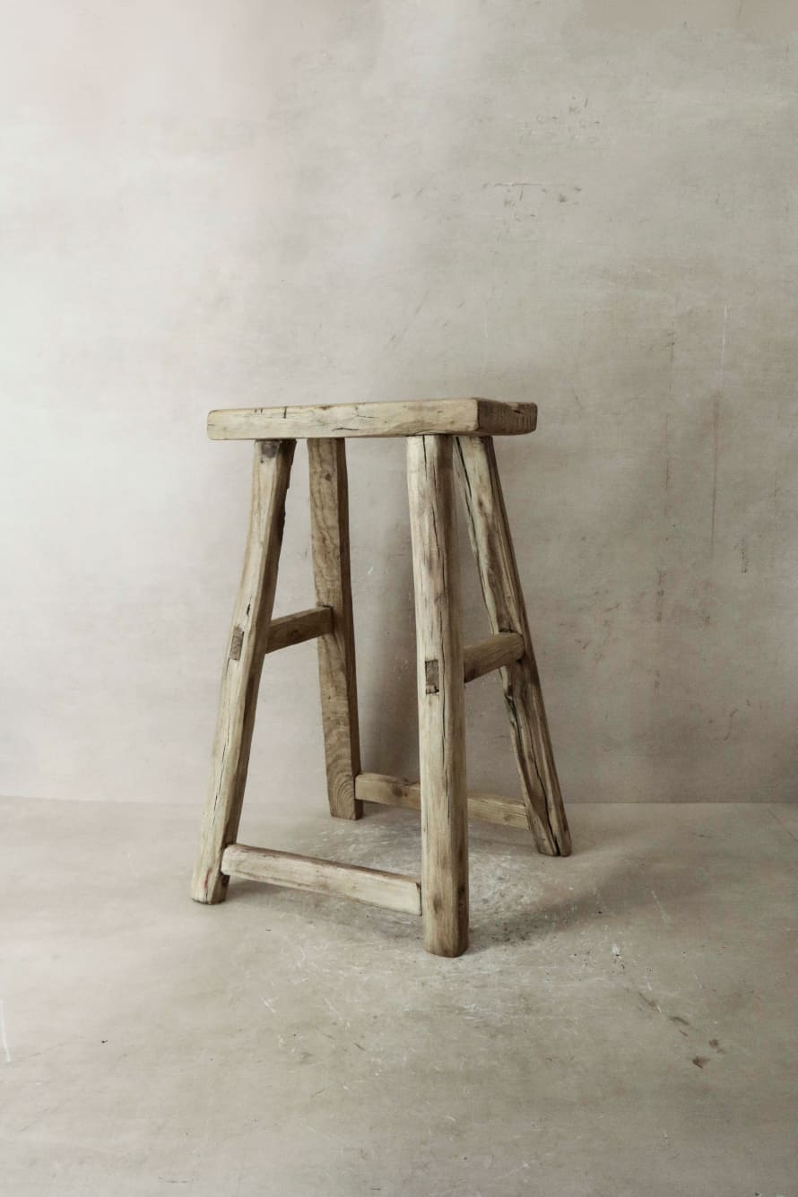 Botanical Boys Vintage Rustic Elm Wood Stool - Medium - No 35