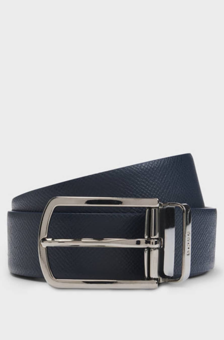 Hugo Boss Boss - Ofis Reversible Italian-leather Belt In Dark Blue And Black 50471873 401