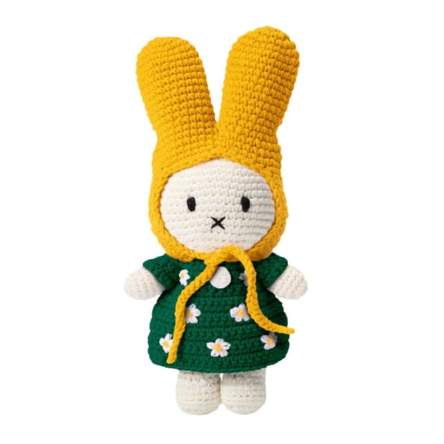 Just Dutch Miffy Handmade Crochet In Her Green Flower Dress & Yellow Hat