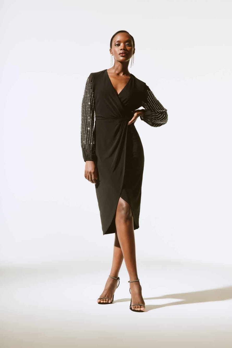 Joseph Ribkoff Silky Knit and Chiffon Wrap Dress