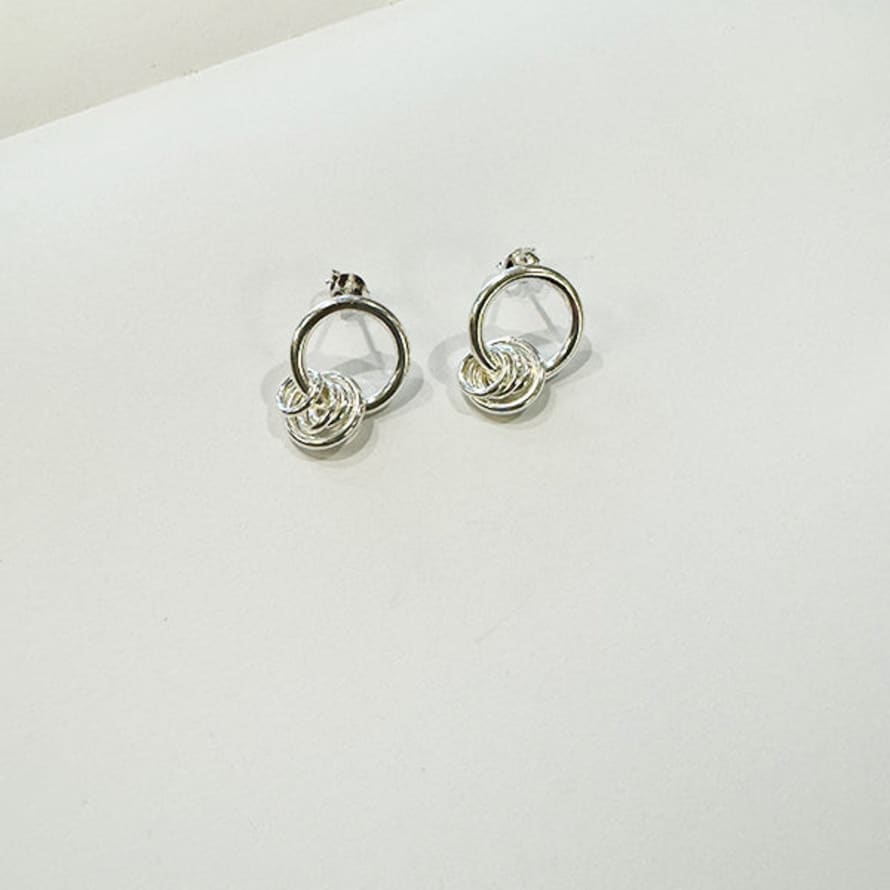 Annie Mundy Jl-06 Silver Circle Drop Chain Earrings Small