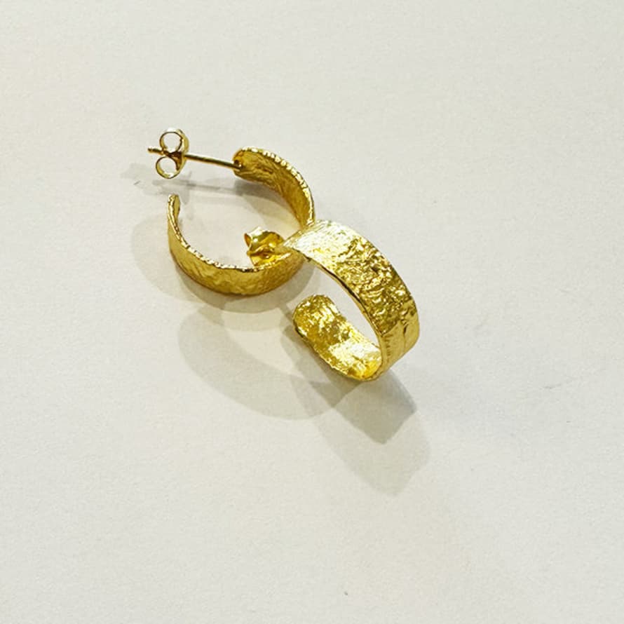 Annie Mundy Jl-08 Gold Textured Hoop Earrings